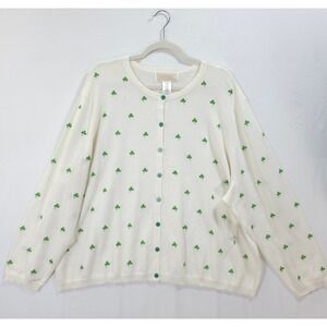 Maurada Cardigan Women 3X Shamrock Embroidery Ivory St Patricks Day Cottagecore
